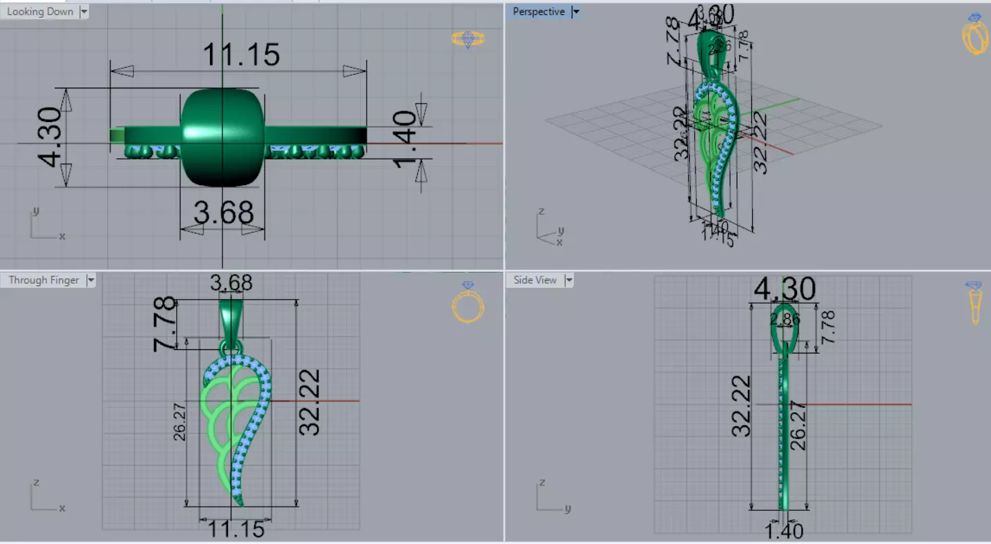 Two tone Angel Wing stl 3dm Pendant with Diamonds jp0358 3D print model_8