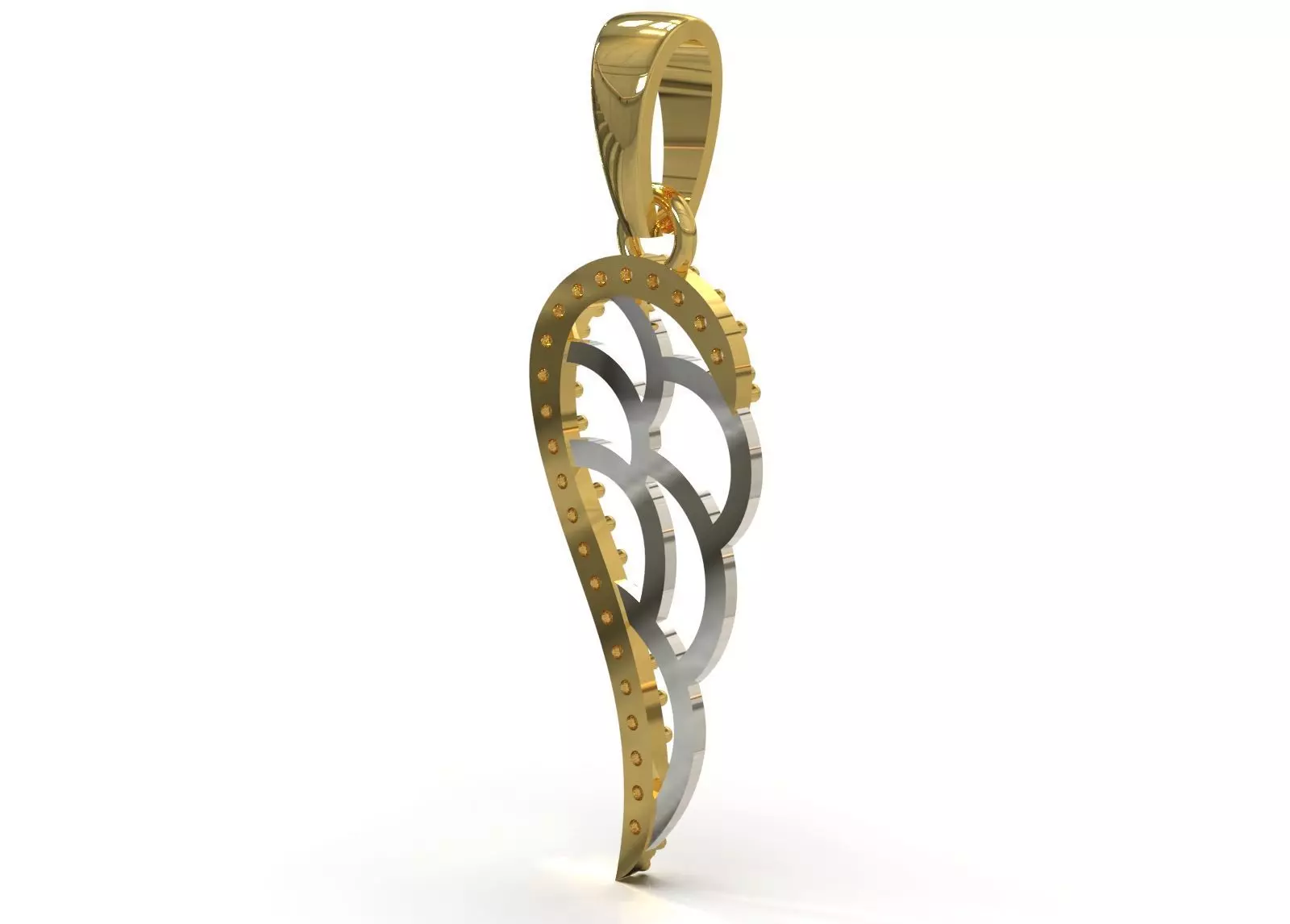 Two tone Angel Wing stl 3dm Pendant with Diamonds jp0358 3D print model_4