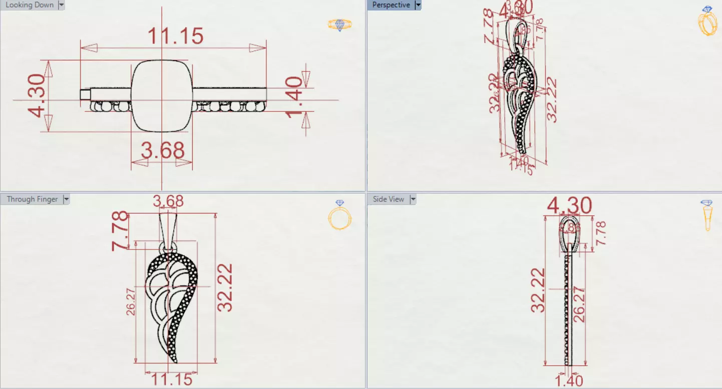 Two tone Angel Wing stl 3dm Pendant with Diamonds jp0358 3D print model_20