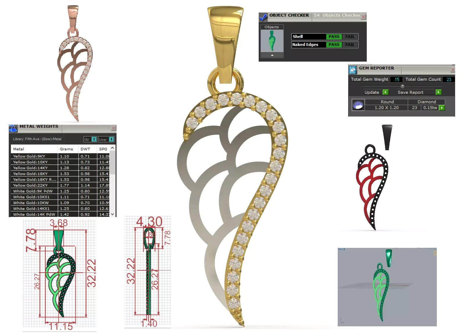 Two tone Angel Wing stl 3dm Pendant with Diamonds jp0358 3D print model_0