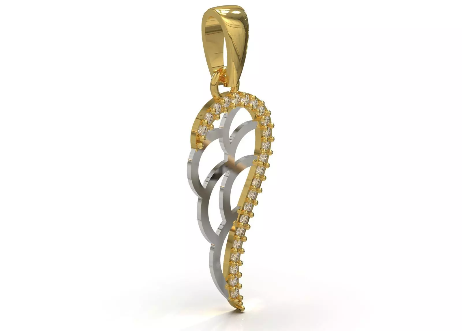 Two tone Angel Wing stl 3dm Pendant with Diamonds jp0358 3D print model_3