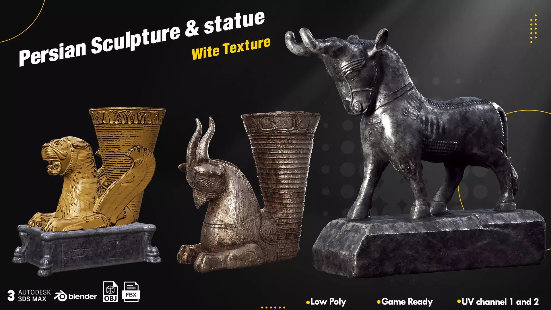 Persian Sculpture and Statue Low-poly 3D model_0