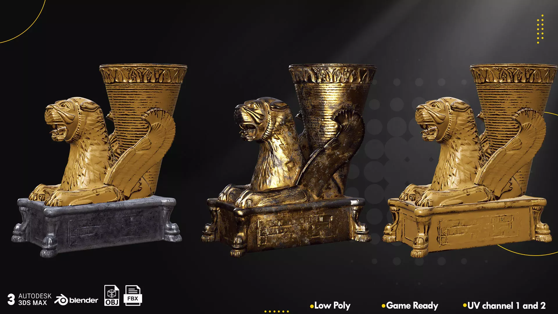 Persian Sculpture and Statue Low-poly 3D model_1