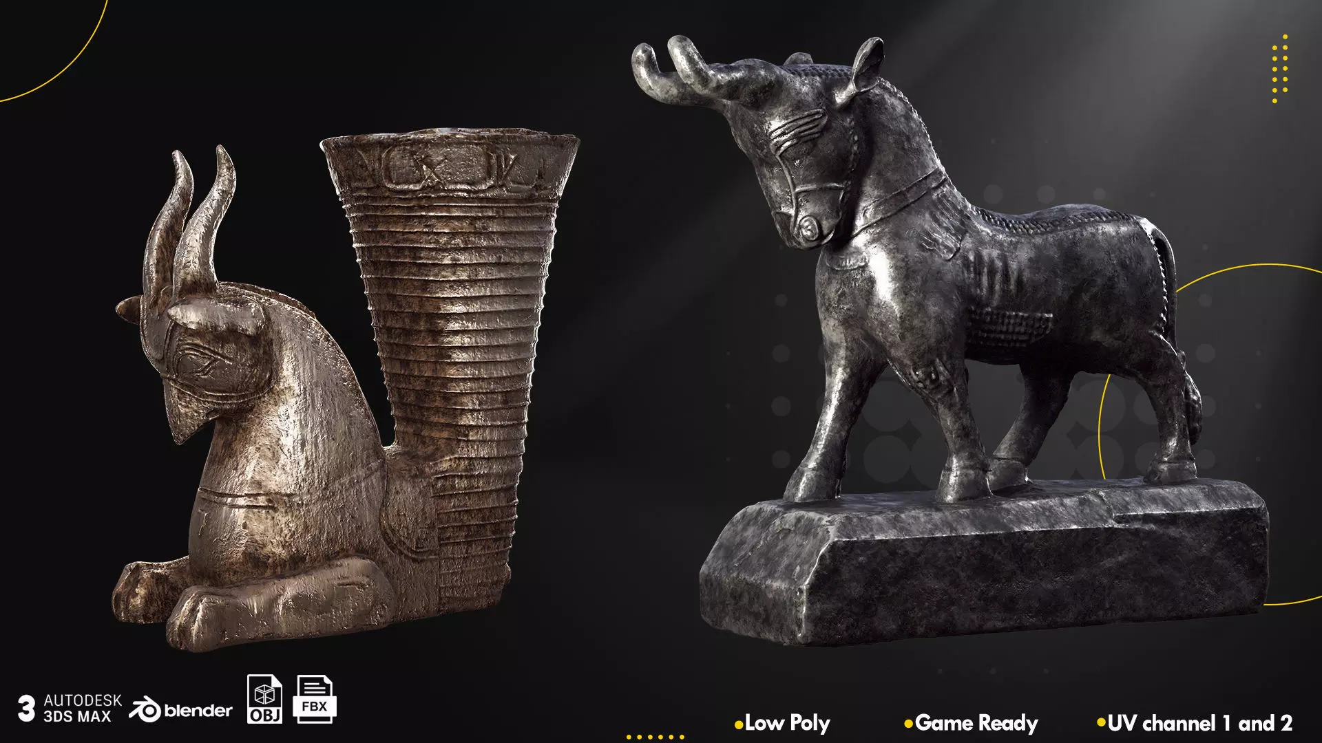 Persian Sculpture and Statue Low-poly 3D model_3