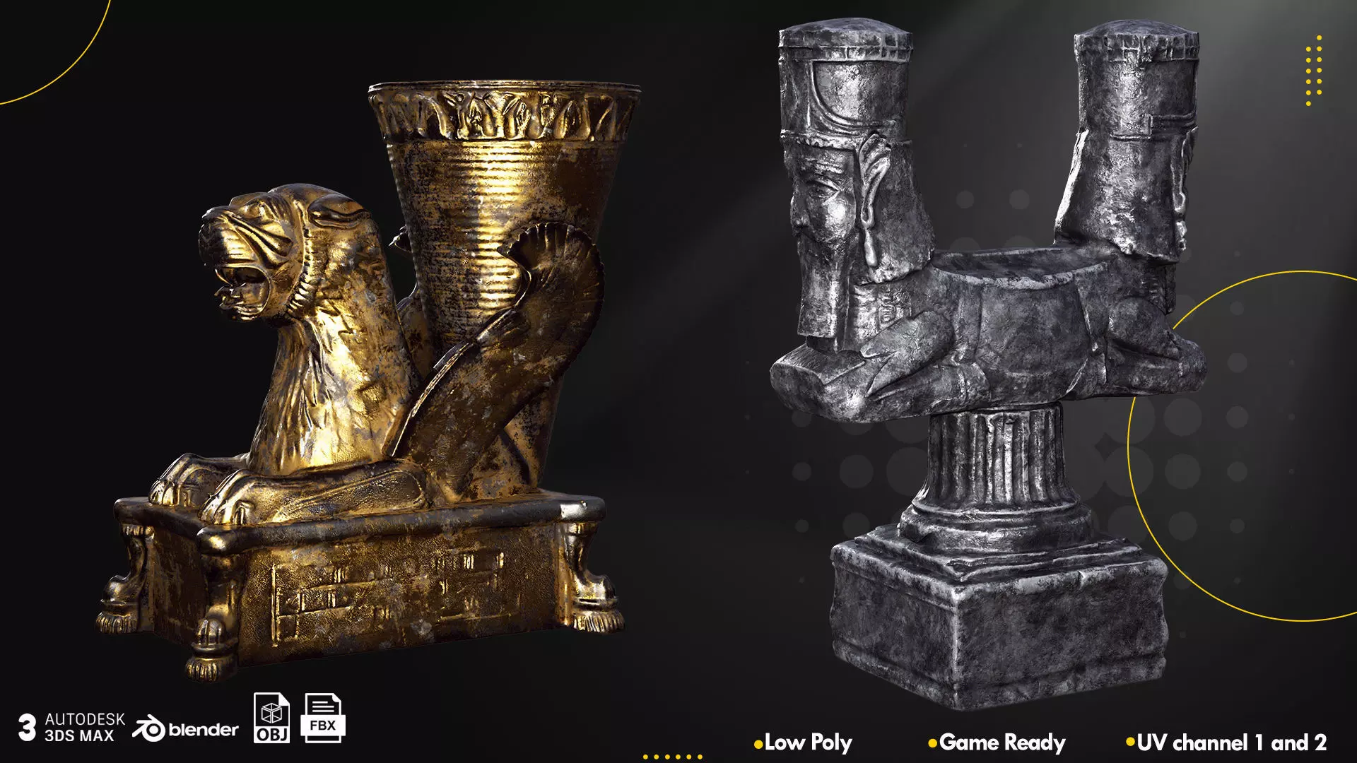 Persian Sculpture and Statue Low-poly 3D model_4