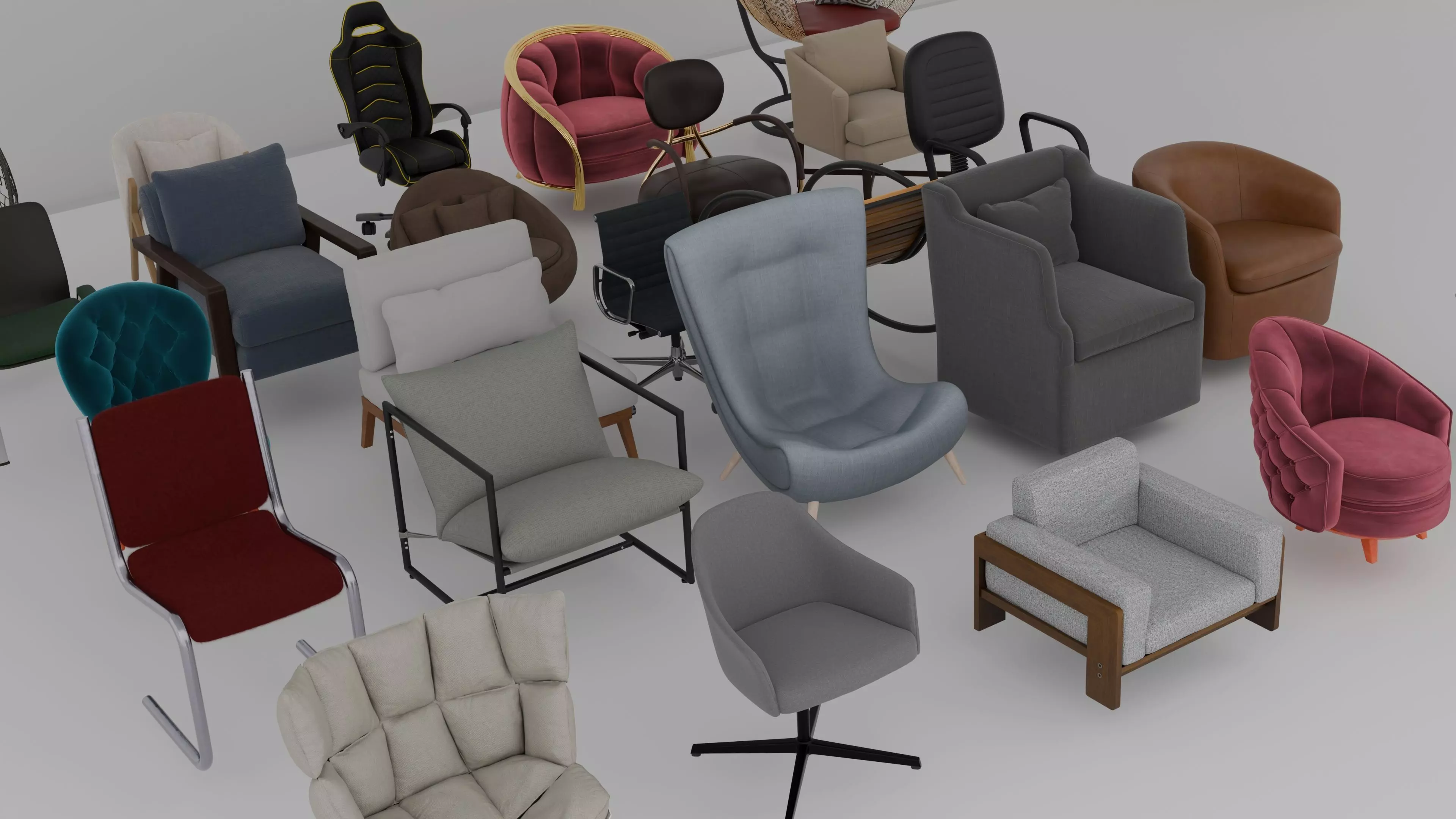 50 Realistic PBR Chair Collection Low-poly 3D model_0