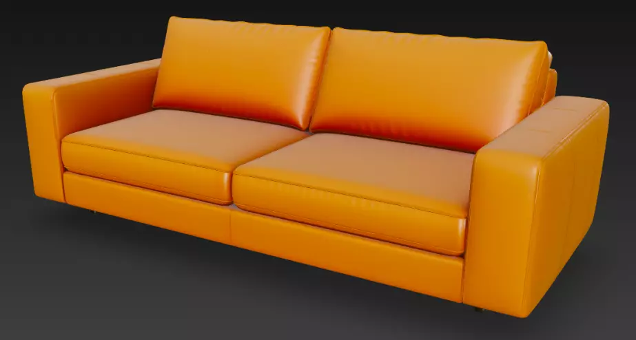 Vibrant Orange Leather Sofa 3D Model 3D model_2