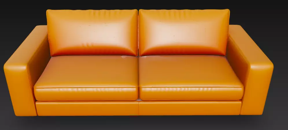 Vibrant Orange Leather Sofa 3D Model 3D model_3