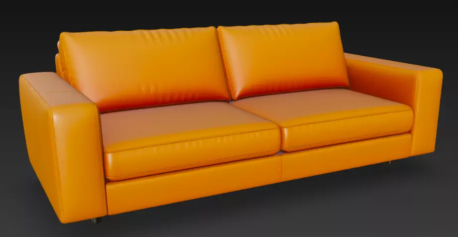 Vibrant Orange Leather Sofa 3D Model 3D model_1