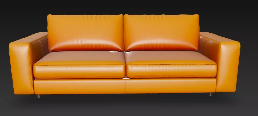Vibrant Orange Leather Sofa 3D Model 3D model_0