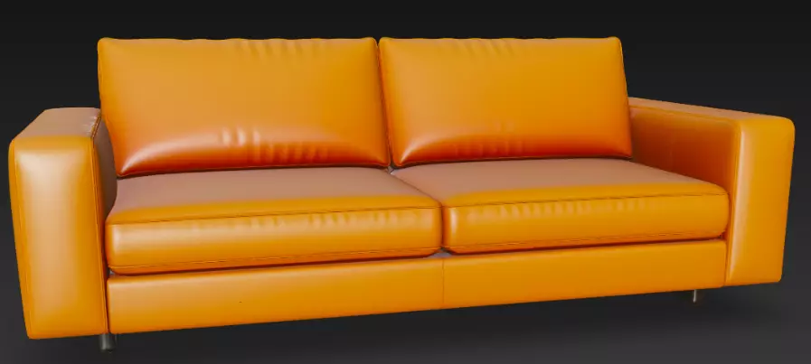 Vibrant Orange Leather Sofa 3D Model 3D model_4