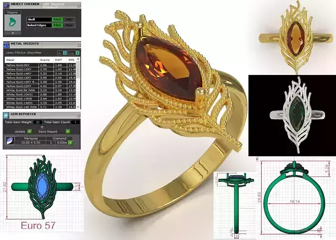 Marquise Feather stl 3dm Ring a symbol of splendor gr0160