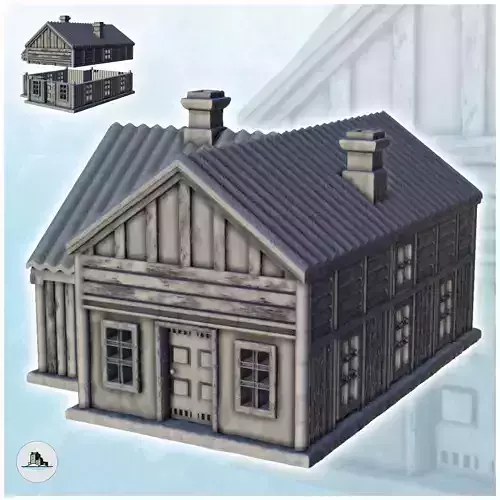 Stone and wood house with two chimneys 6