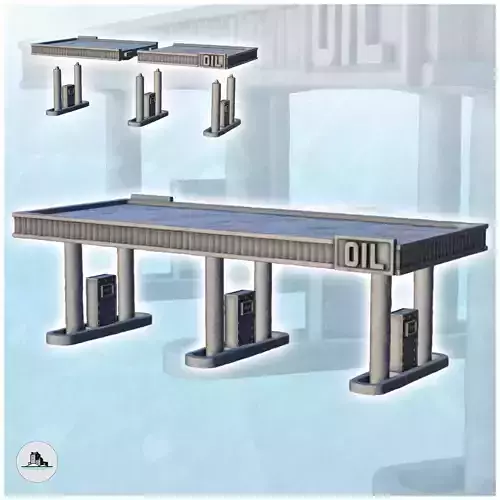 Gas station with three pumps 10 3D print model
