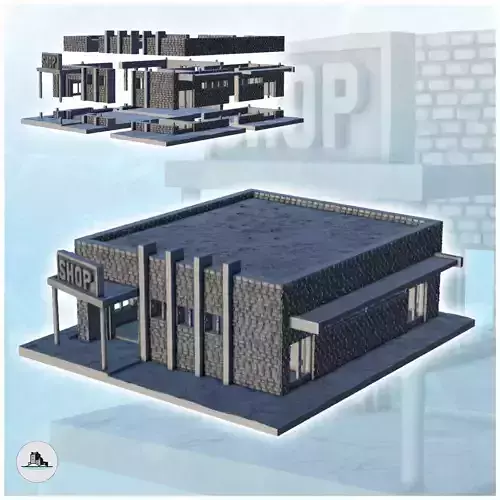 Modern brick store with canopy and entrance sign 12