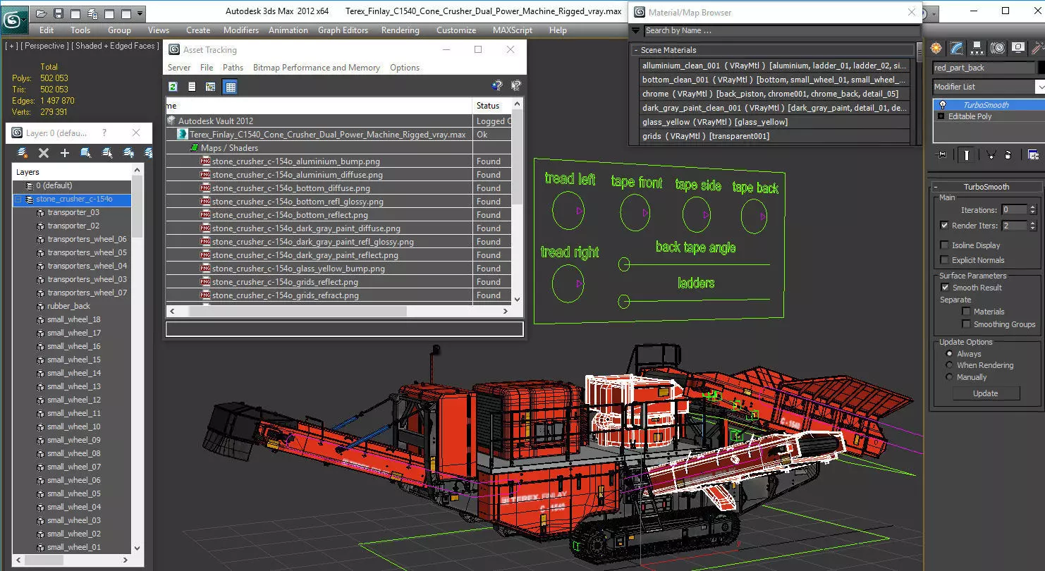 Terex Finlay C1540 Cone Crusher Dual Power Machine Rigged 3D model_21