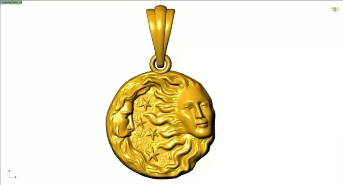 25mm Old Sun and Moon Pendant STL 3DM 3D Jewelry Model