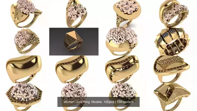 Women Gold Ring Models 100pcs 3D Model Collection Women Gold Ring Models 100pcs 3D Model Collection