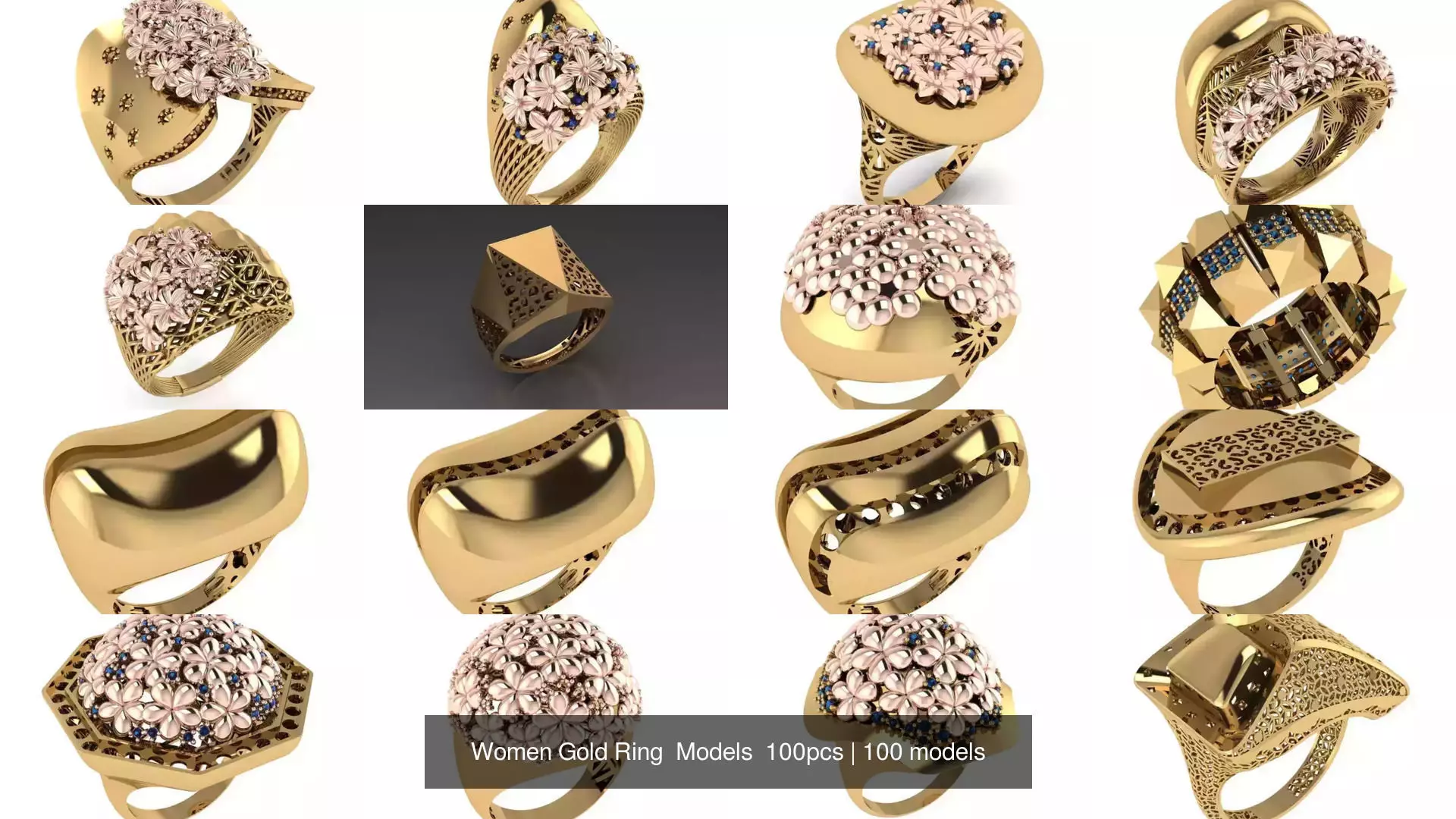 Women Gold Ring Models 100pcs 3D Model Collection_0