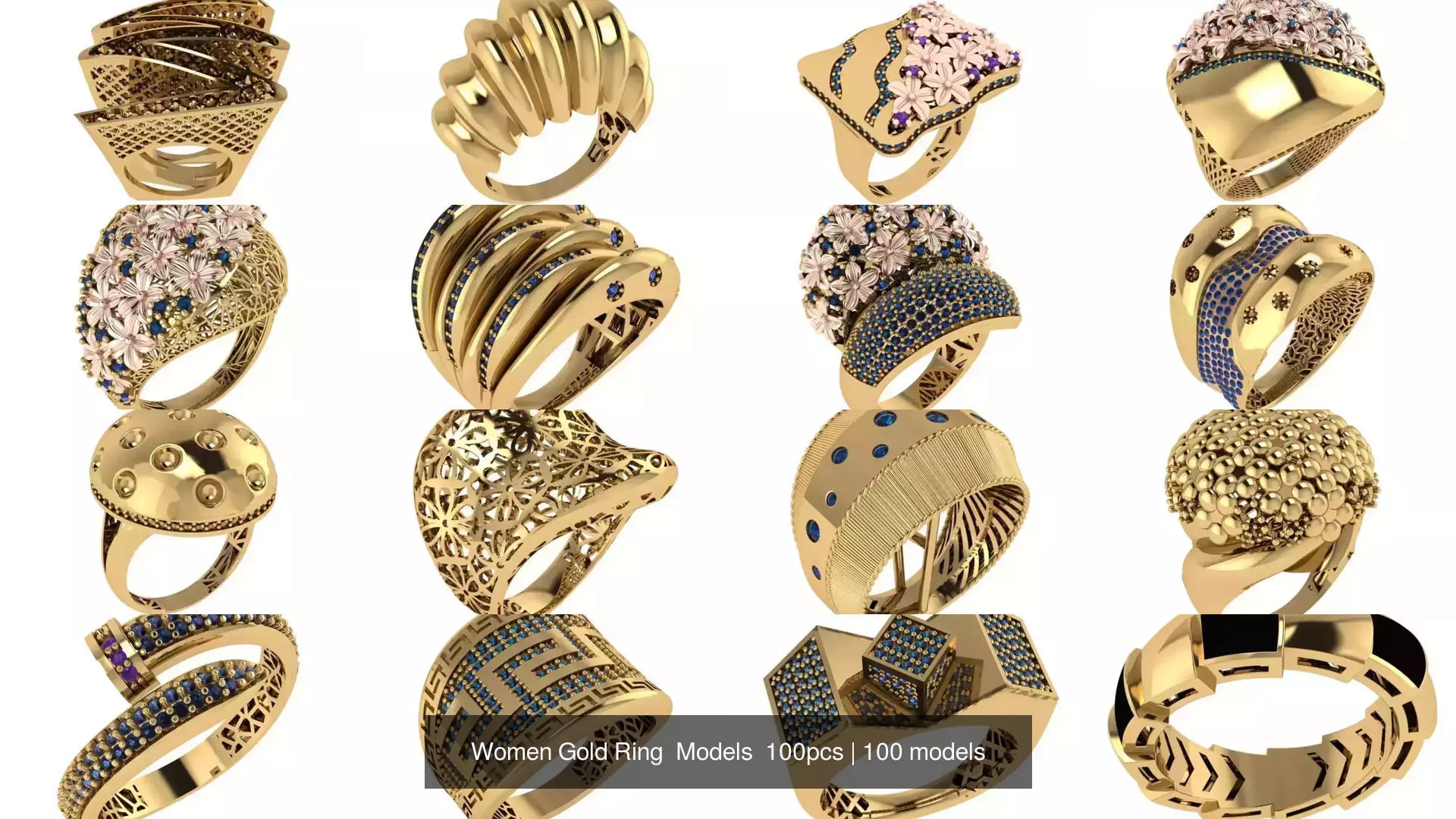 Women Gold Ring Models 100pcs 3D Model Collection_4