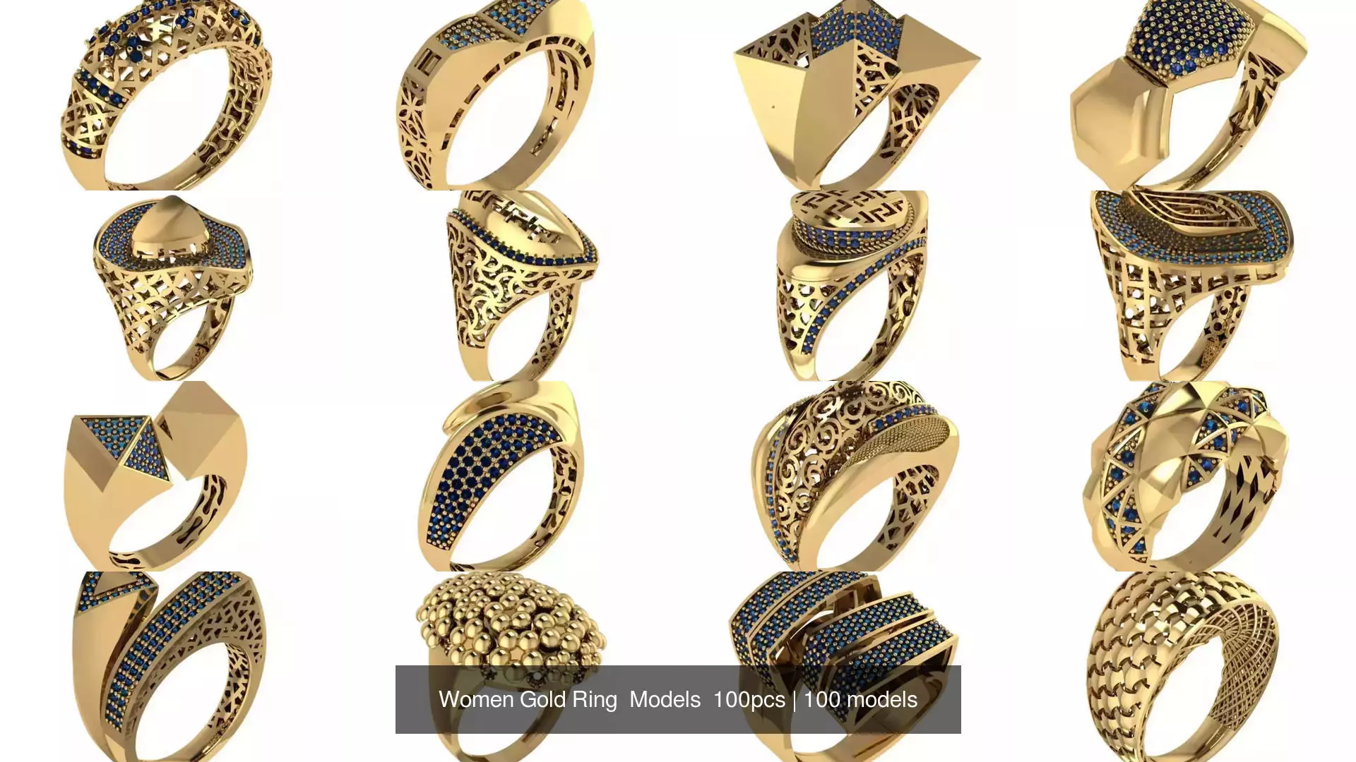 Women Gold Ring Models 100pcs 3D Model Collection_10