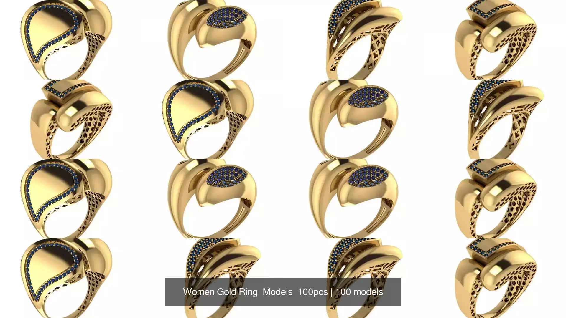 Women Gold Ring Models 100pcs 3D Model Collection_12