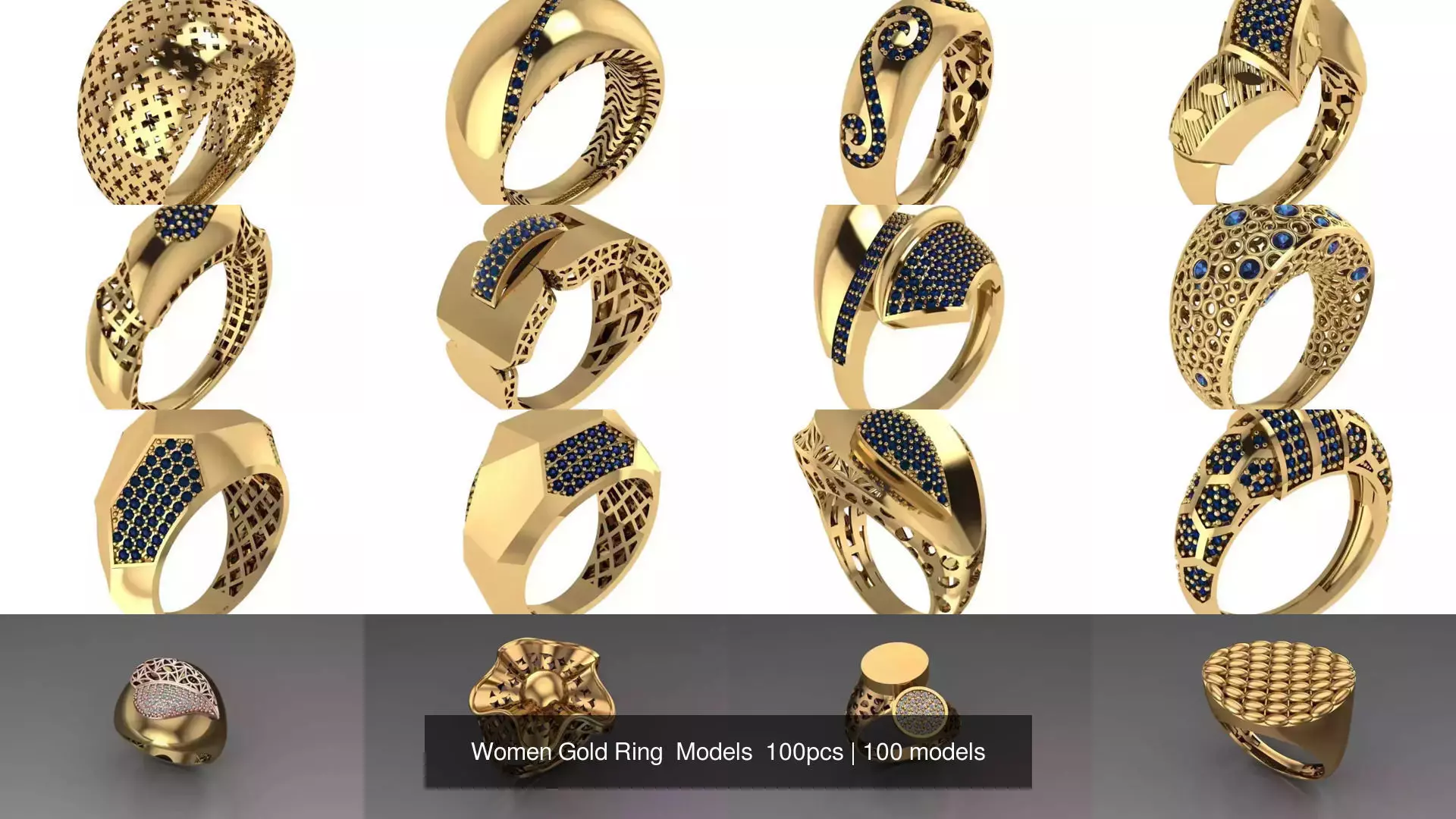 Women Gold Ring Models 100pcs 3D Model Collection_6