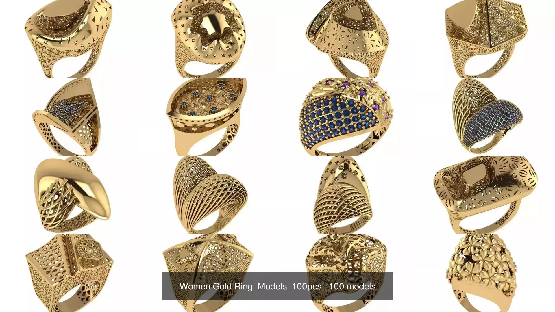 Women Gold Ring Models 100pcs 3D Model Collection_2