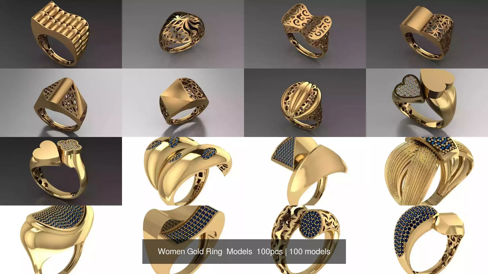 Women Gold Ring Models 100pcs 3D Model Collection_8