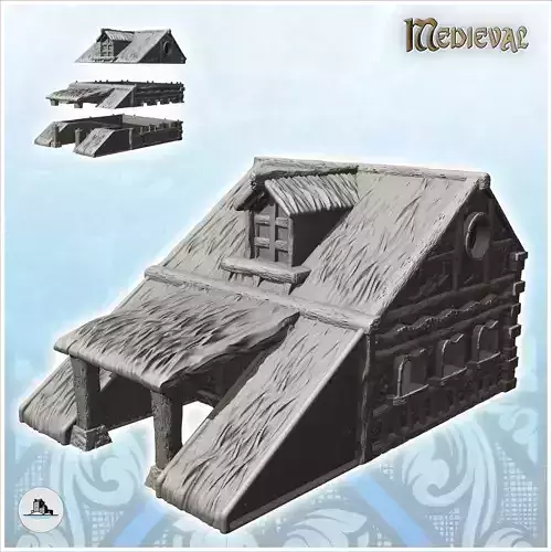 Medieval building with wide roof and double column entrance 4 - 