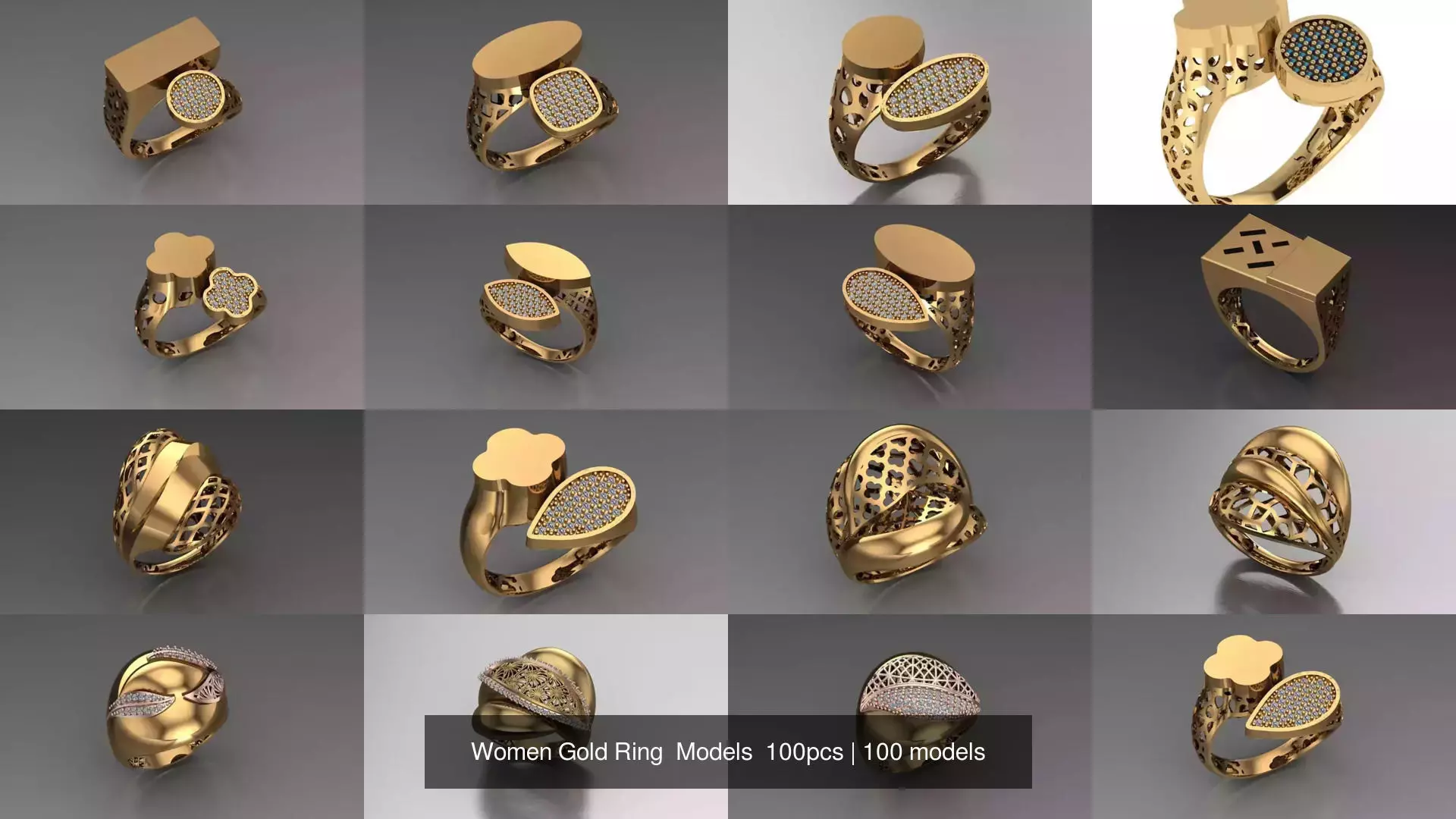 Women Gold Ring Models 100pcs 3D Model Collection_4
