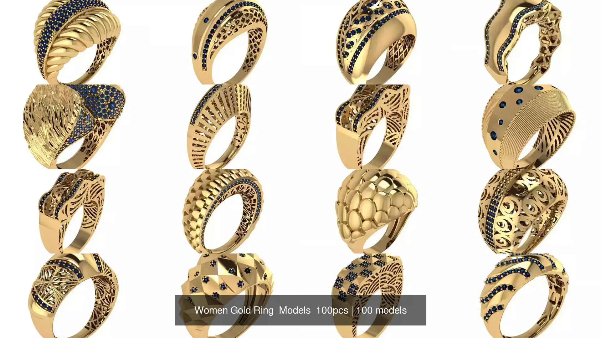 Women Gold Ring Models 100pcs 3D Model Collection_10