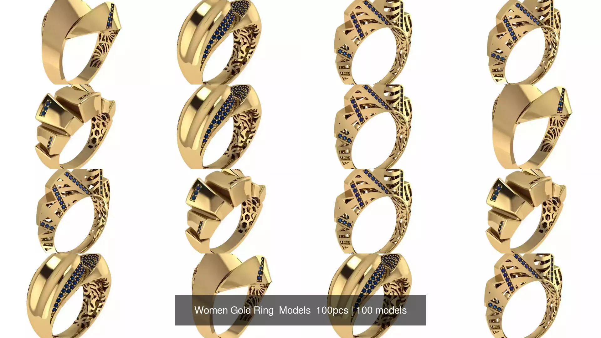 Women Gold Ring Models 100pcs 3D Model Collection_12