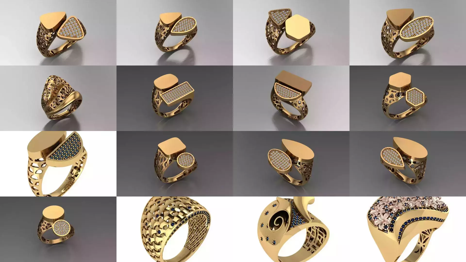 Women Gold Ring Models 100pcs 3D Model Collection_5