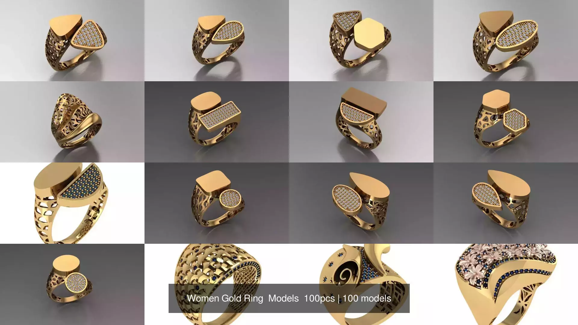 Women Gold Ring Models 100pcs 3D Model Collection_6
