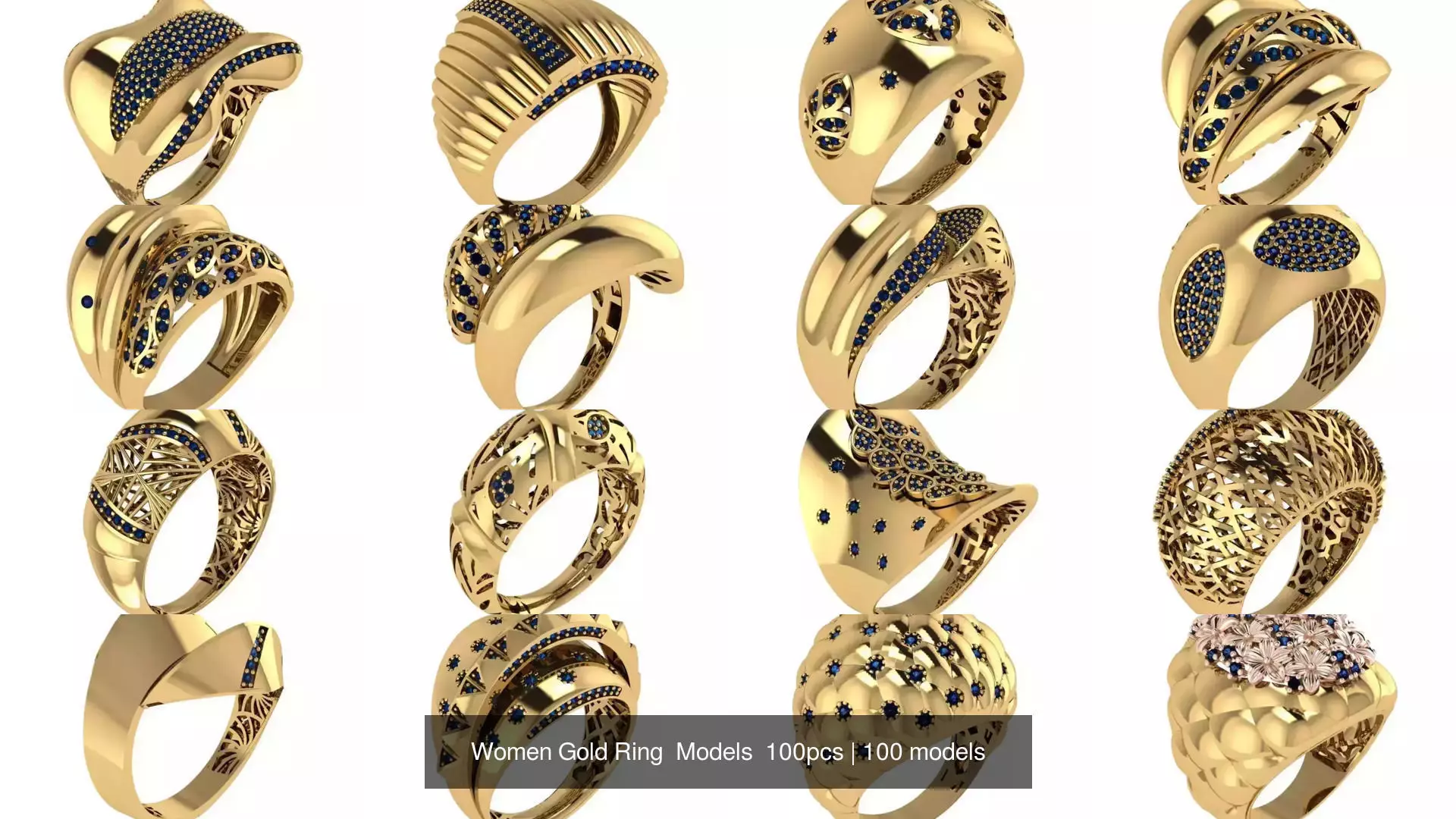 Women Gold Ring Models 100pcs 3D Model Collection_8