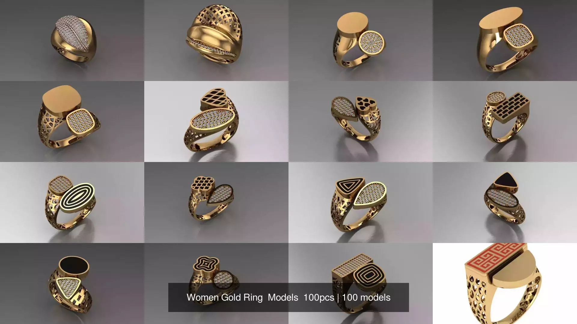 Women Gold Ring Models 100pcs 3D Model Collection_0