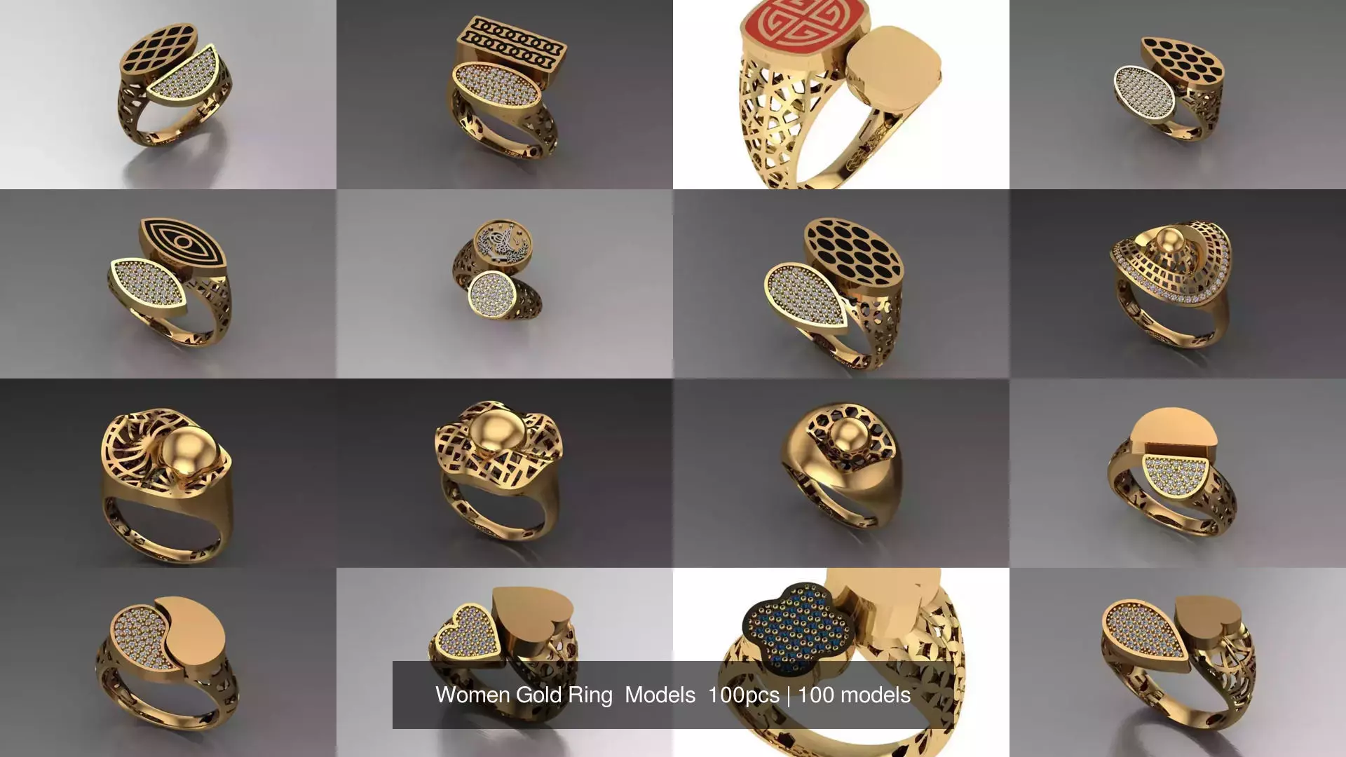 Women Gold Ring Models 100pcs 3D Model Collection_2