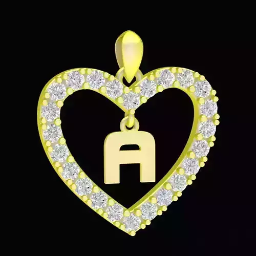 Heart Shaped Diamond Letter A Pendant for Women 68a