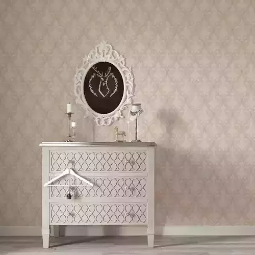 Elegant Beige Embossed Damask Wallpaper