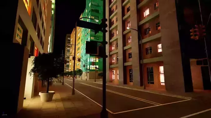 City Downtown Skyscraper Street - Night - Unreal - Lot 11