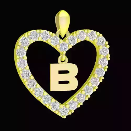 Heart Shaped Diamond Letter B Pendant for Women 68b