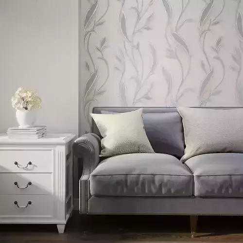 Silver Linen Leaf Embossed Wallpaper