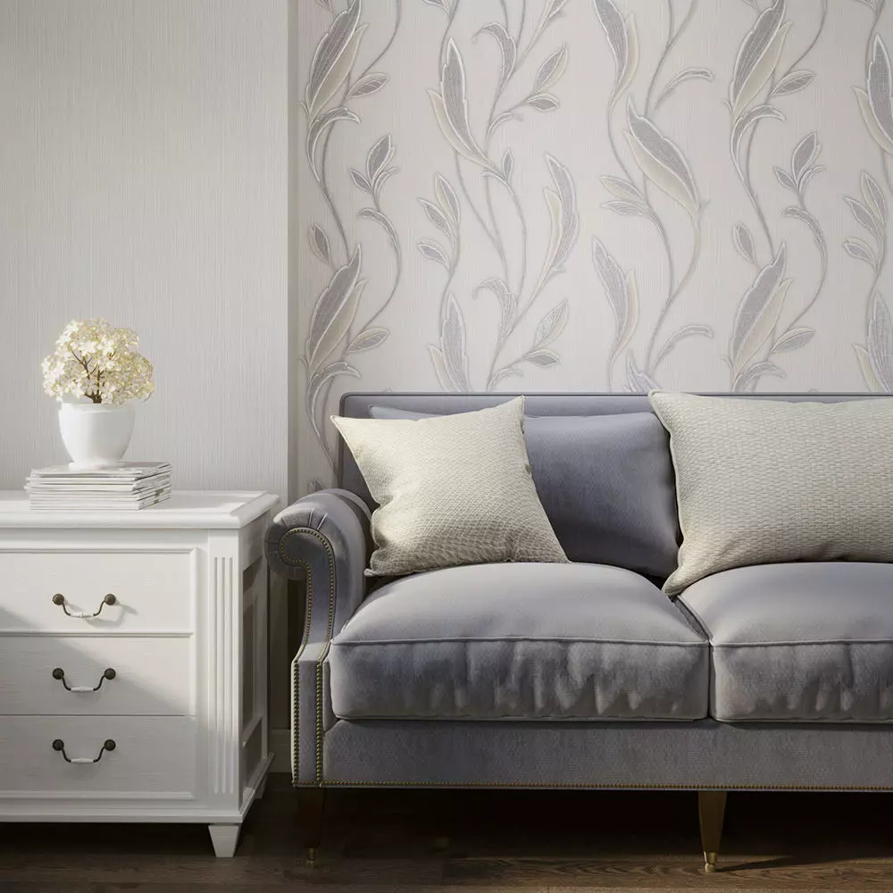 Silver Linen Leaf Embossed Wallpaper Texture