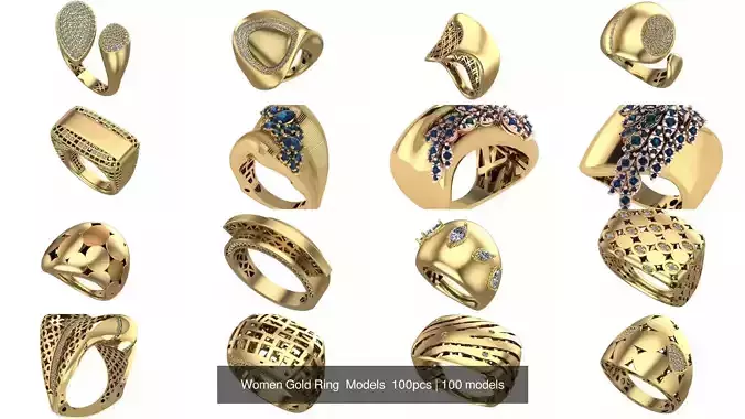 Women Gold Ring  Models  100pcs 3D Model Collection
