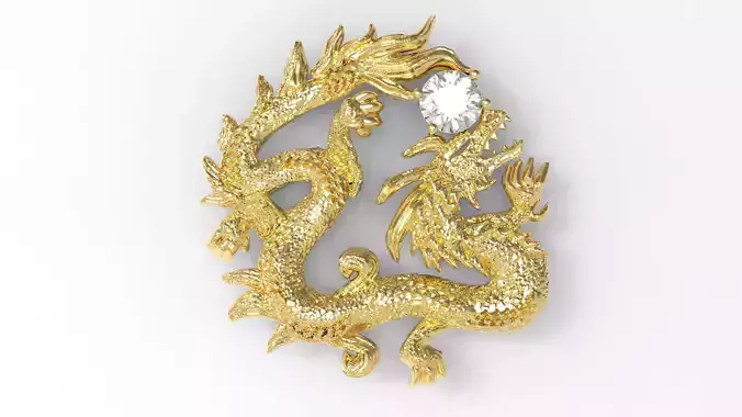 Dragon Diamond Pendant Lucky Symbol Jewelry 3D Model