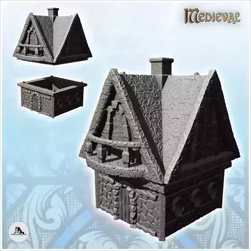 High roofed building with stone terrace and chimney 23 - Medieva