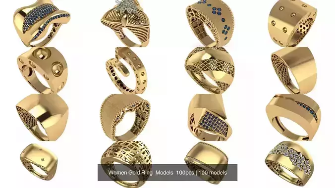 Women Gold Ring  Models  100pcs 3D Model Collection