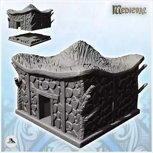 Square building with wave roof and stone walls 26 - Medieval Got