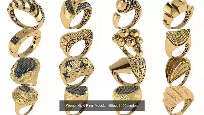 Women Gold Ring  Models  100pcs 3D Model Collection